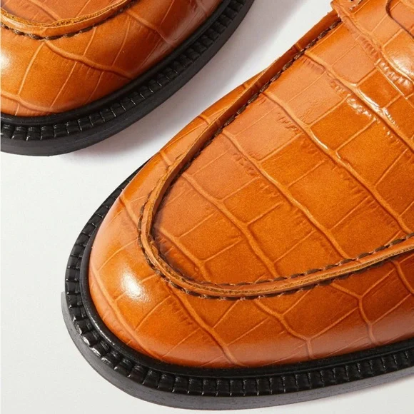 Men’s Vinny’s “Townee” leather crocodile brown loafers Sz 40 - Picture 3 of 12